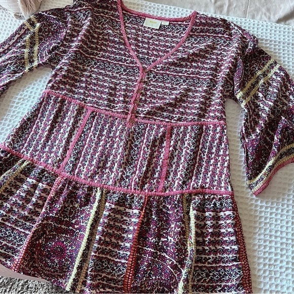 ANTHROPOLOGIE Maeve Lilyana Tiered 100% Silk Blouse SIZE LARGE BOHO flounce - Picture 13 of 13